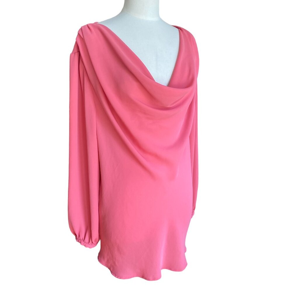 Lands' End Cowl Neck Blouse Sz 26W Rose Pink Chiffon Office Professional Tunic